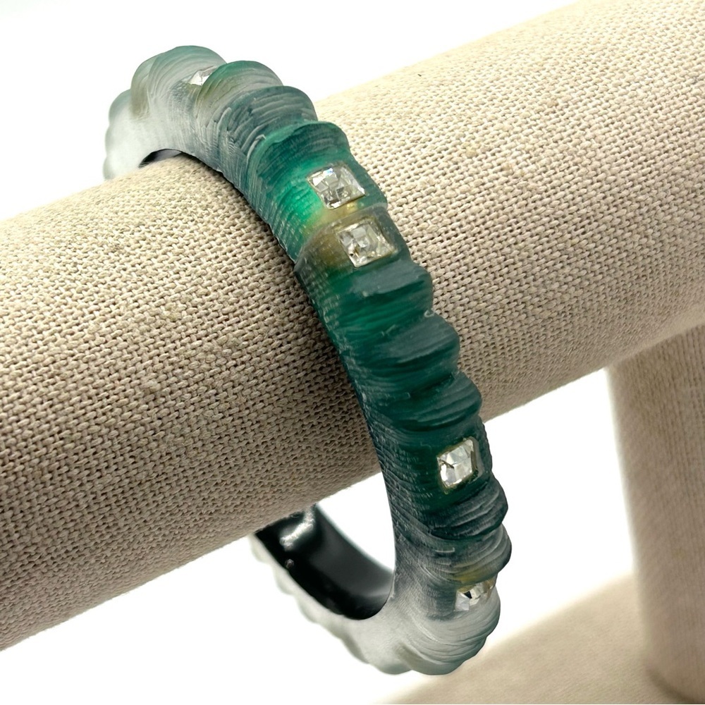 Alexis Bittar Green and Crystal Hinged Bangle Bracelet